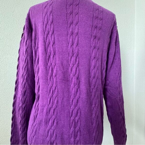 Isaac Mizrahi Live Purple Sweater Cable Knit Gemstone QVC Cardigan Size Small - Picture 9 of 15